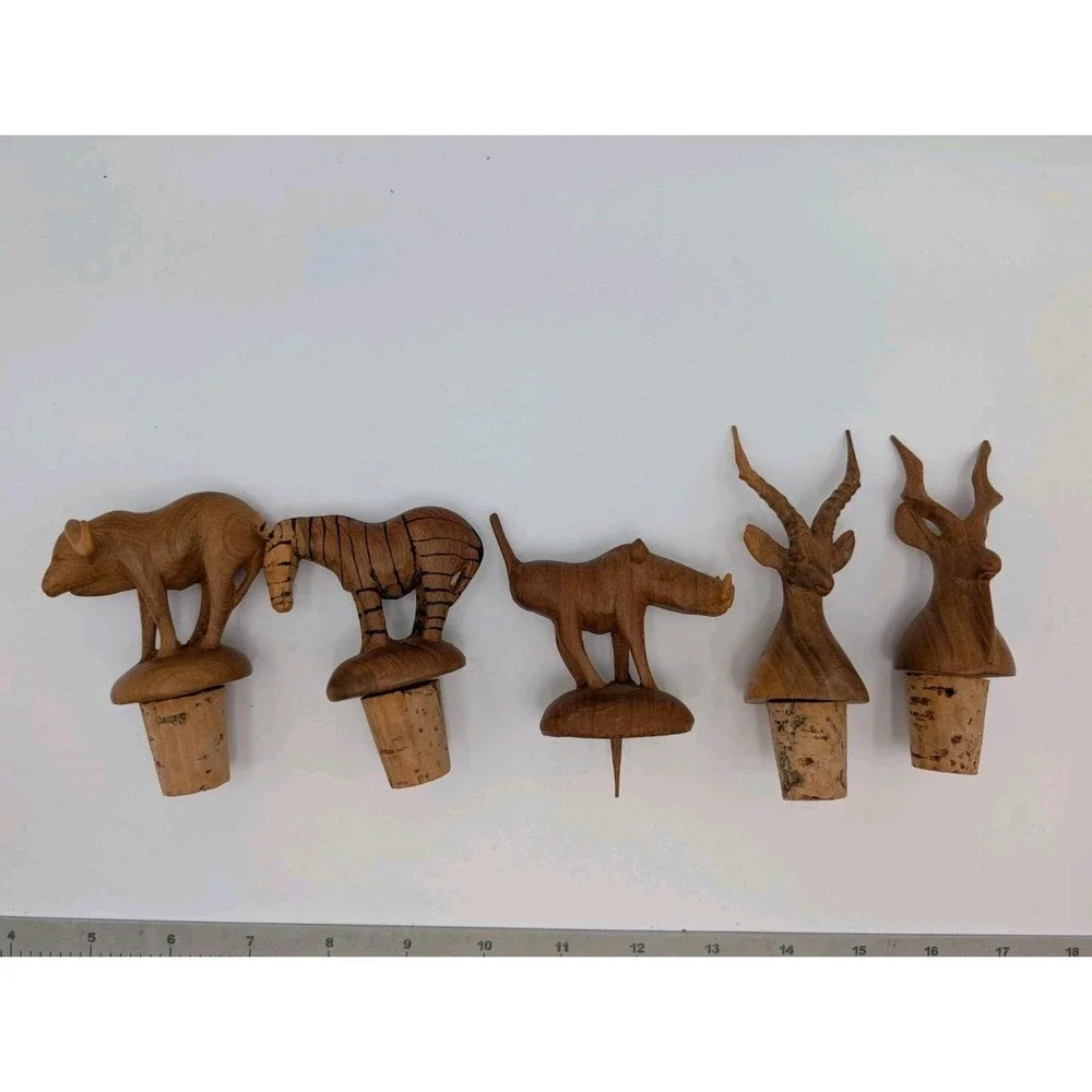 Wooden Animal Cork Wine Bottle Stopper Lot